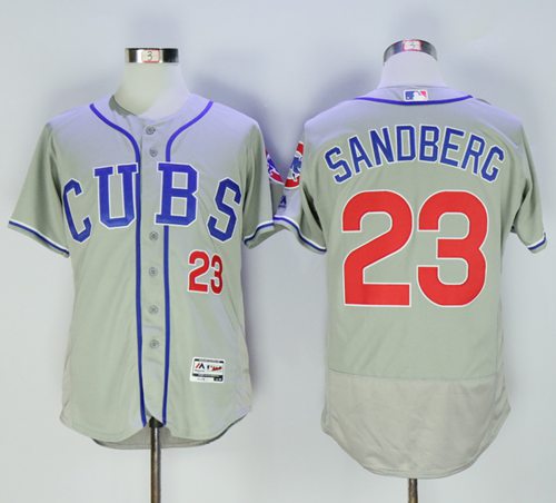 Cubs #23 Ryne Sandberg Grey Flexbase Authentic Collection Alternate Road Stitched MLB Jersey - Click Image to Close